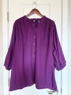 Lands’ End Women’s checkered plaid flannel blouse Size 3X Relaxed Loose Comfort